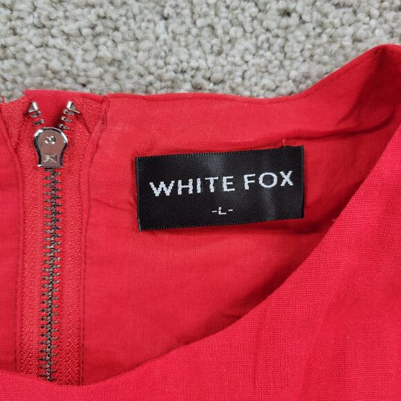 White Fox Cutout Ring Dress Womens L Red Sleeveless Mini Fit & Flare Ruffle Hem - Picture 2 of 16